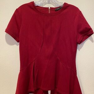 BCBGMaxAzria Short Sleeve Peplum Top in Burgundy